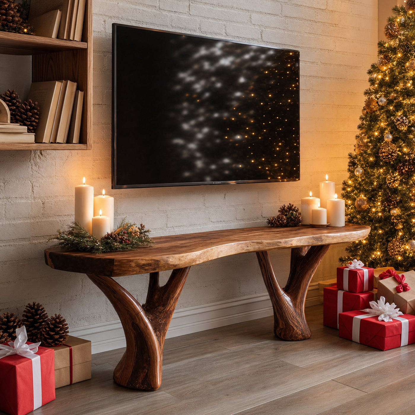Farmhouse Live Edge Entryway TV Stand For Holiday Home Ideas - product view 6