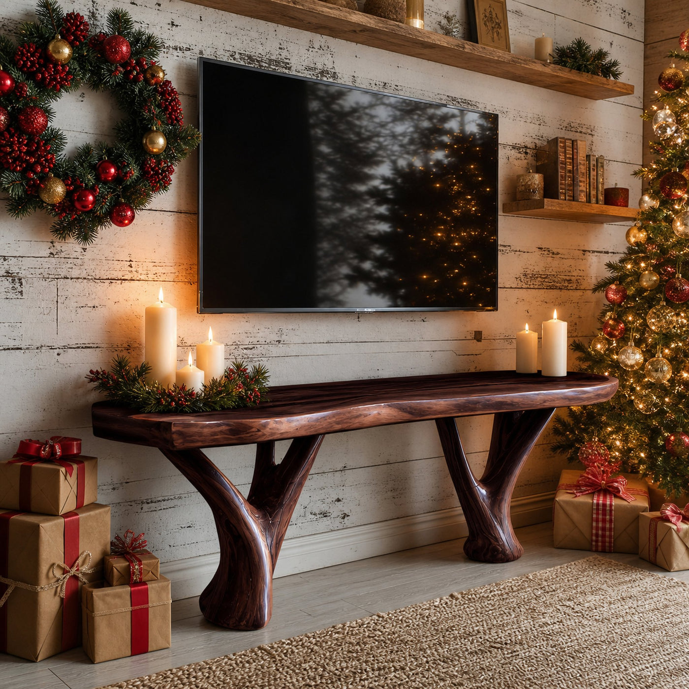 Farmhouse Live Edge Entryway TV Stand For Holiday Home Ideas - product view 7