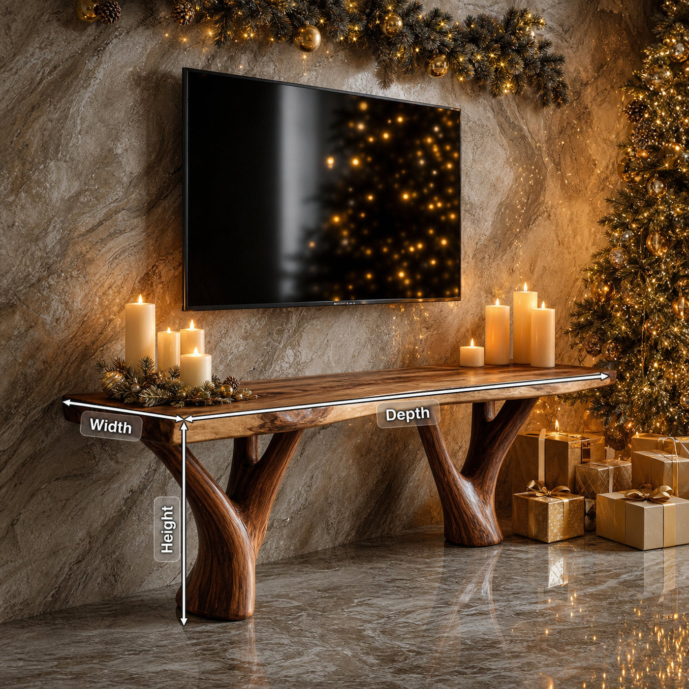 Farmhouse Live Edge Entryway TV Stand For Holiday Home Ideas - product view 8