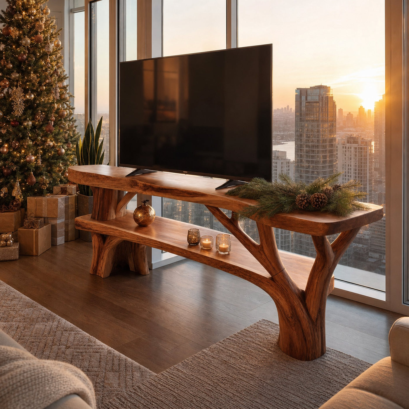 Farmhouse Live Edge TV Stand For Cozy Winter Furniture Decor