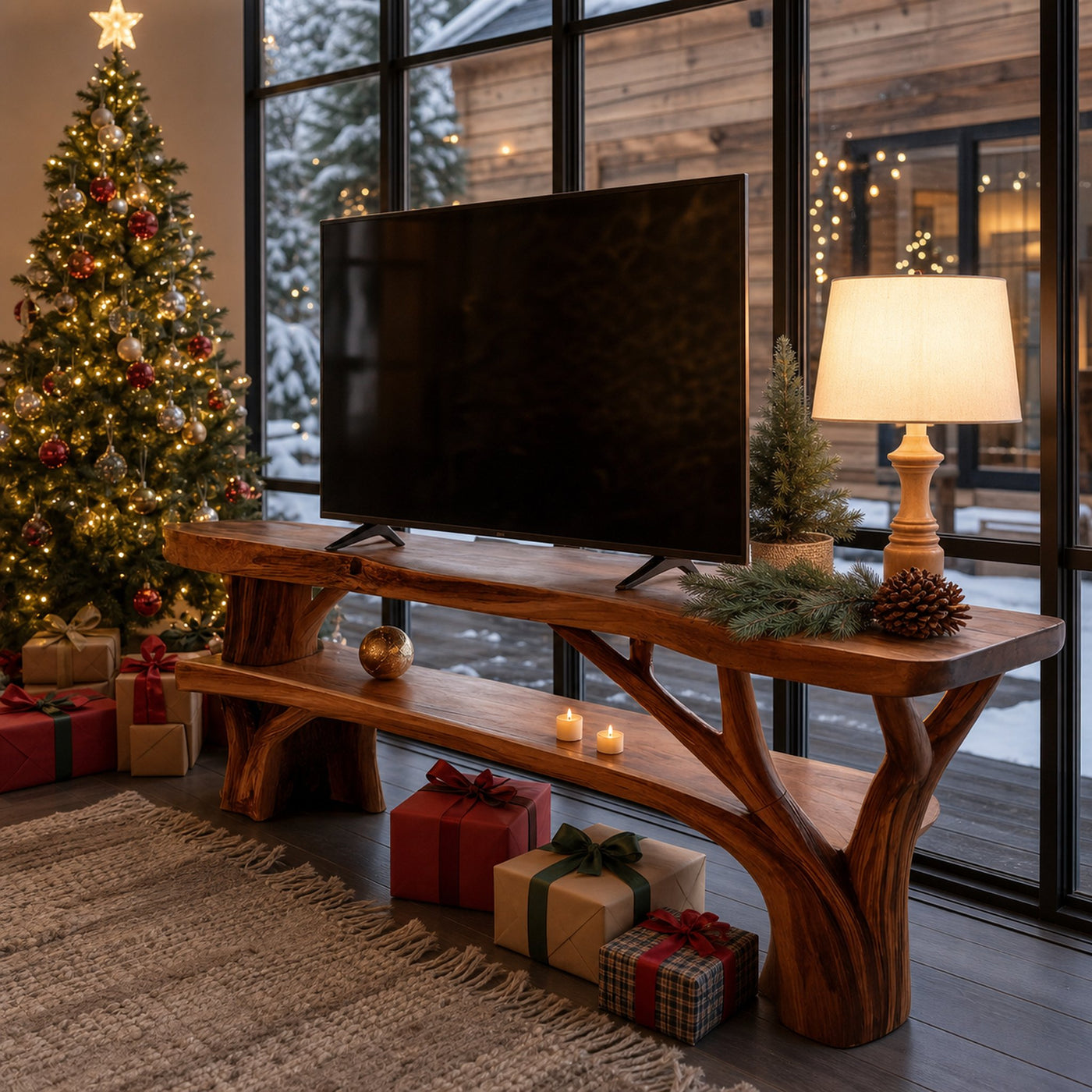 Farmhouse Live Edge TV Stand For Cozy Winter Furniture Decor - product view 6