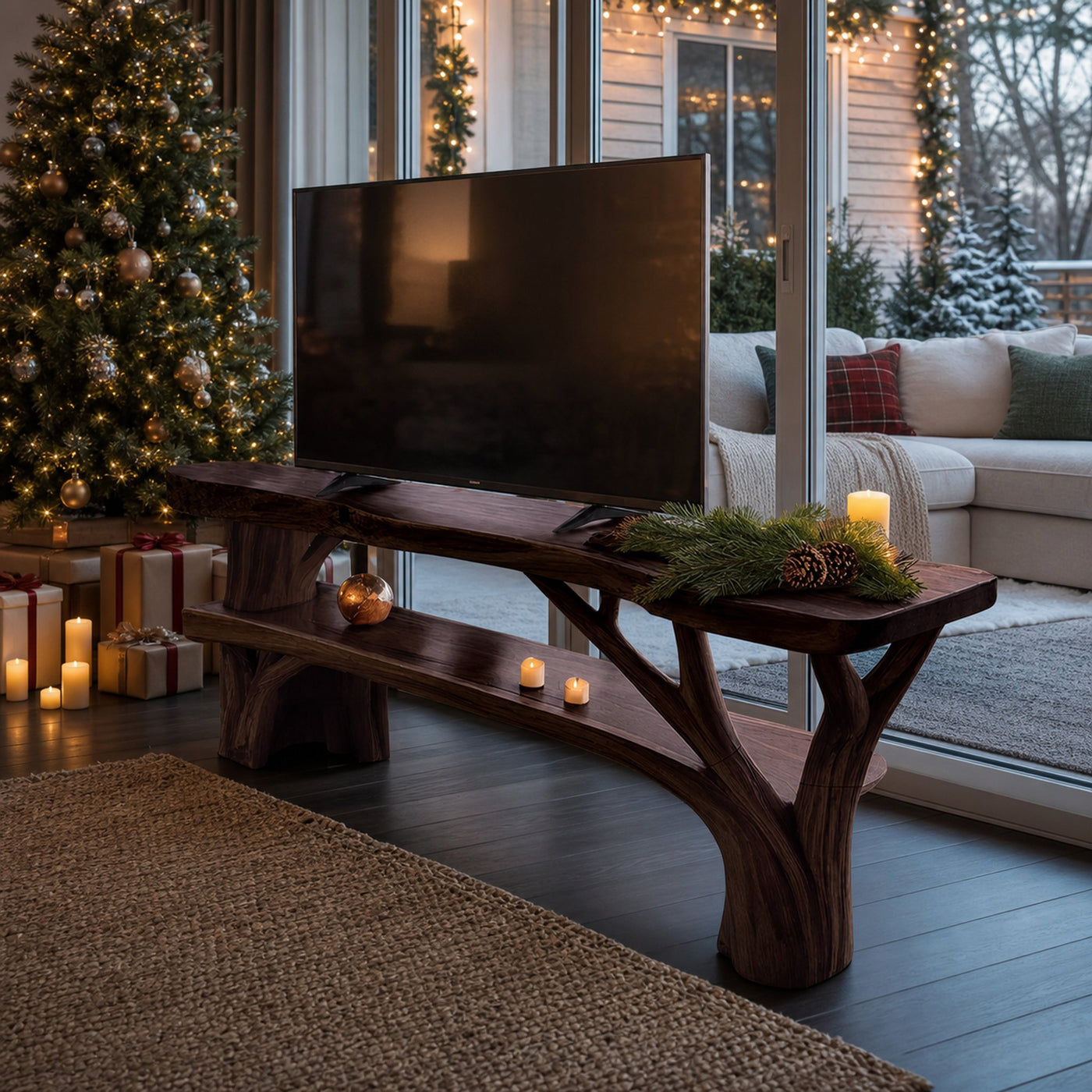 Farmhouse Live Edge TV Stand For Cozy Winter Furniture Decor - product view 7