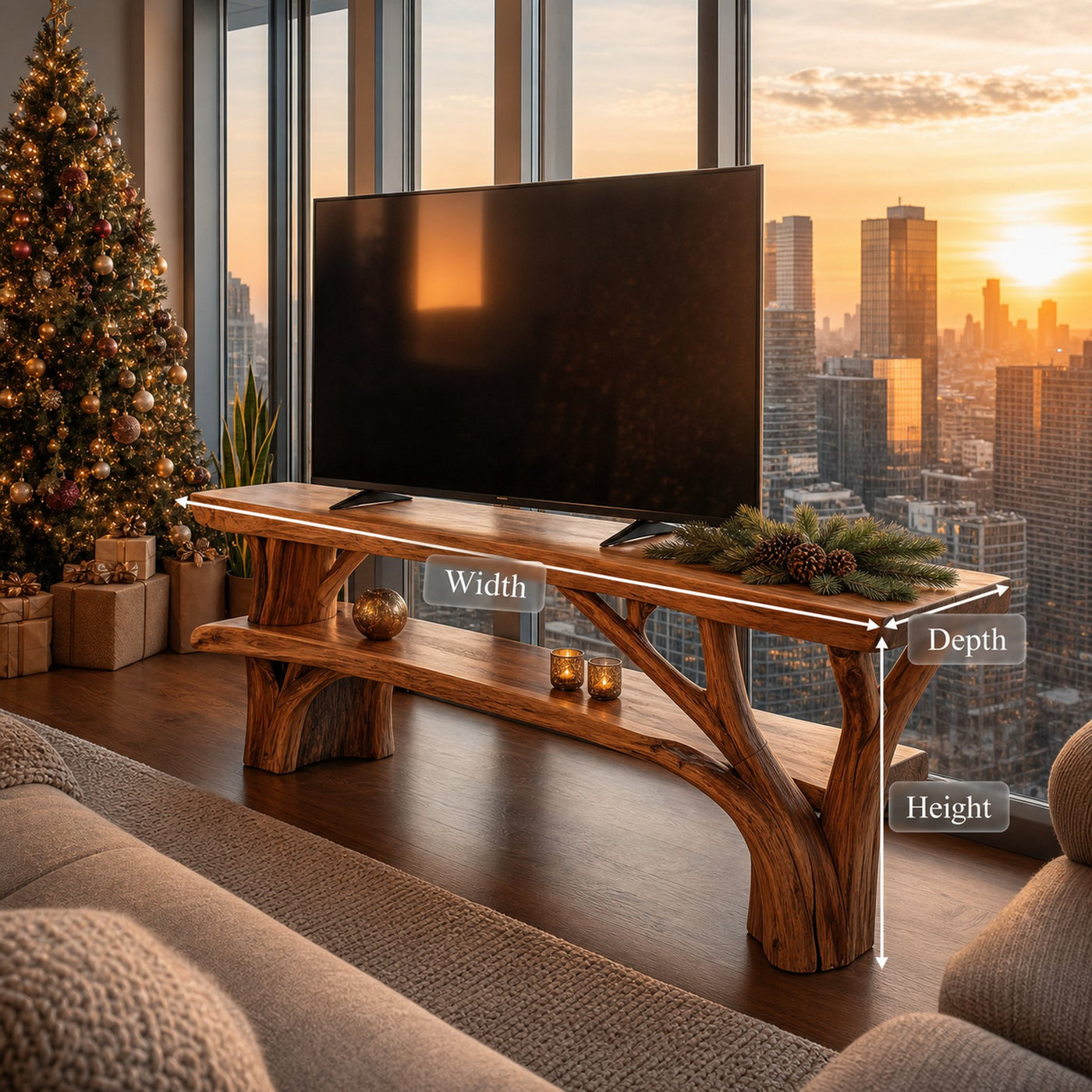 Farmhouse Live Edge TV Stand For Cozy Winter Furniture Decor - product view 8