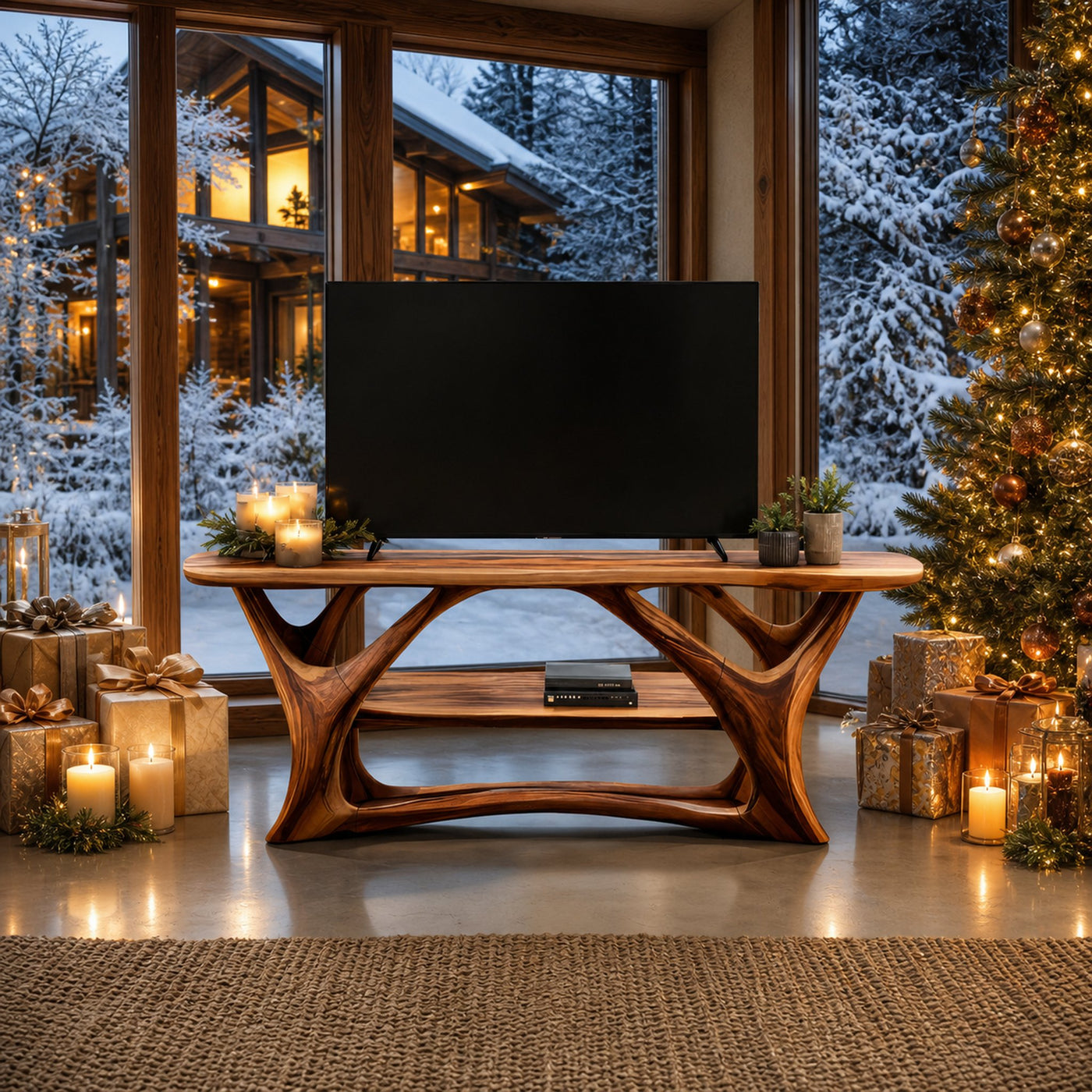 Farmhouse Live Edge TV Stand For Festive Living Room Decor