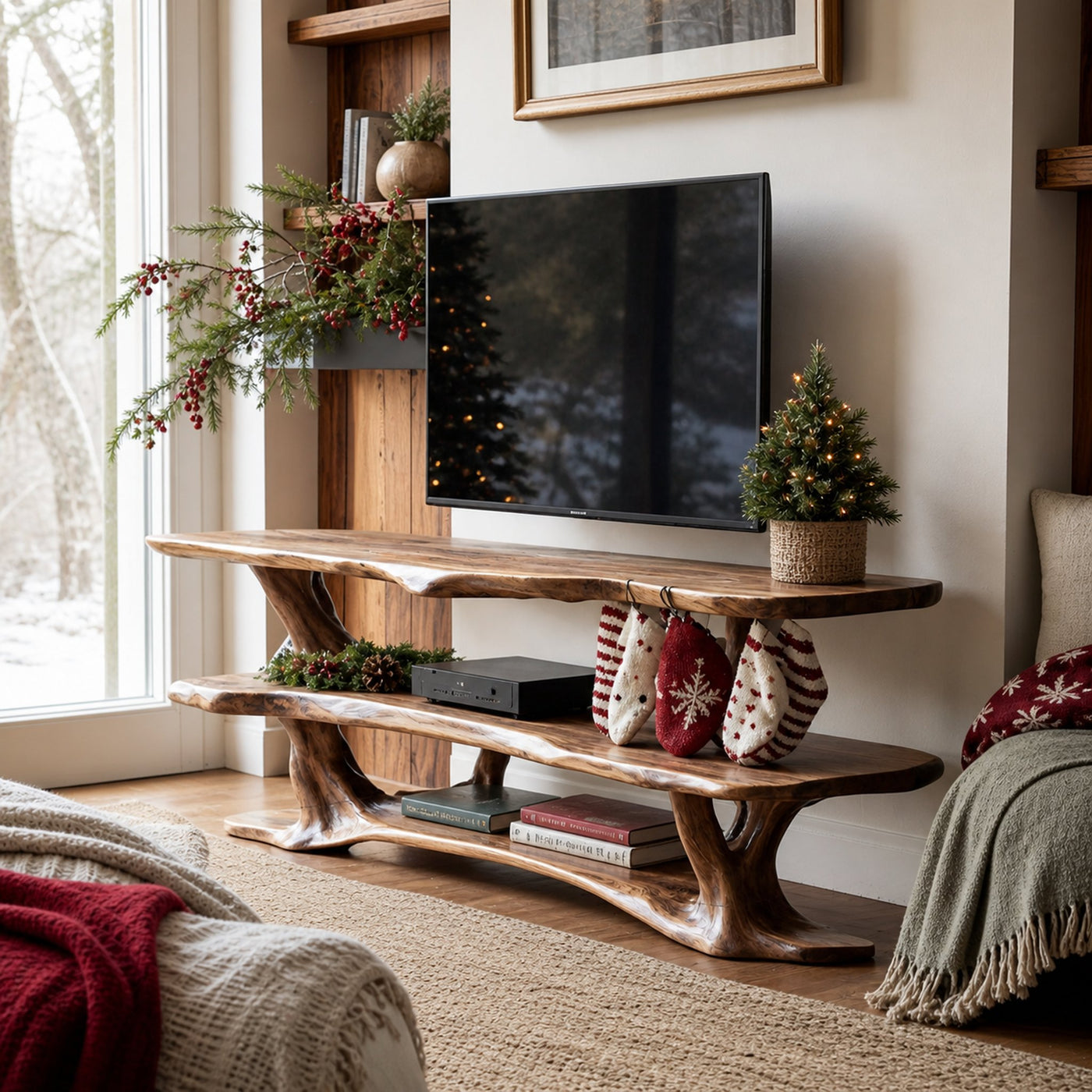 Farmhouse Live Edge Wooden TV Console For Holiday Bedroom Decor - product view 6