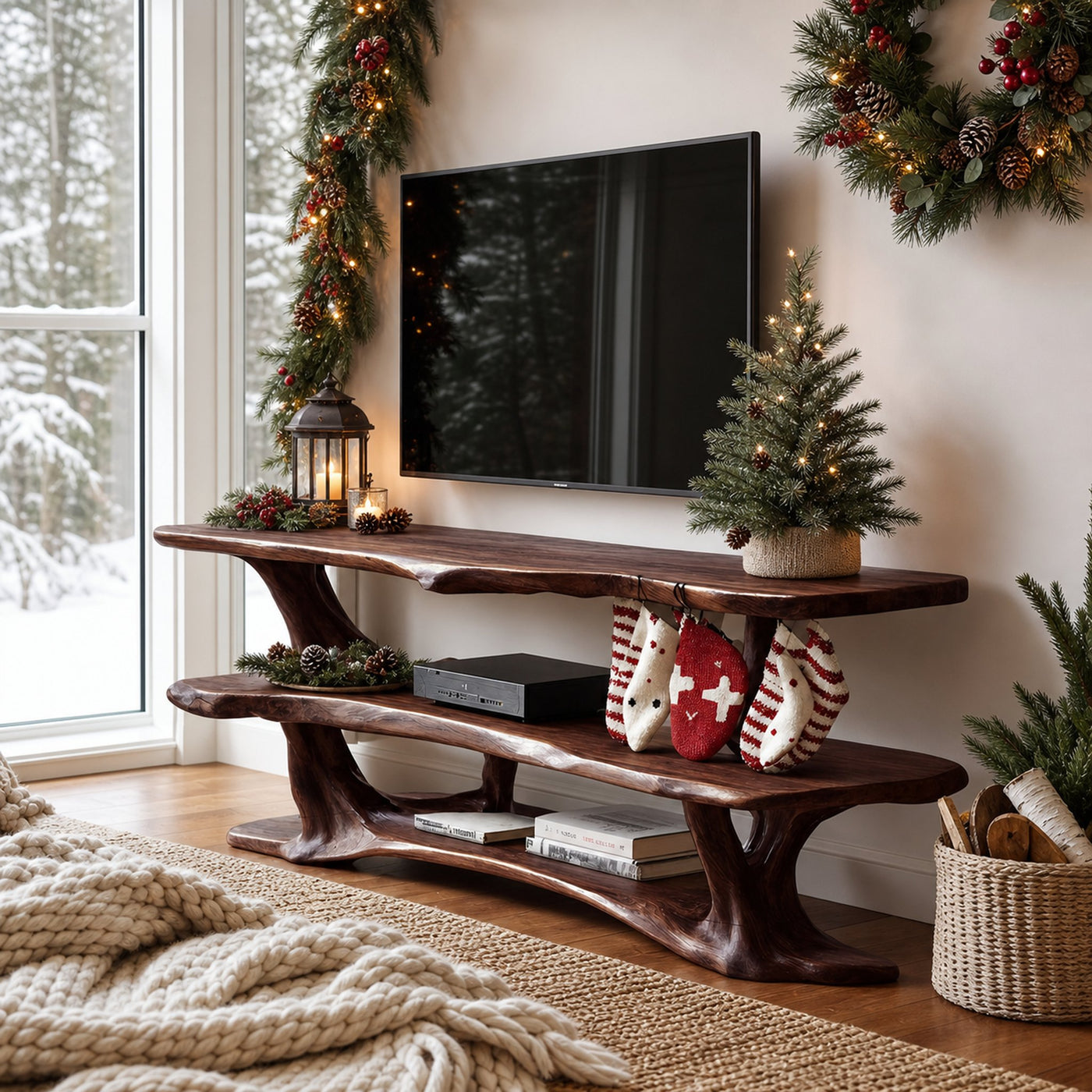 Farmhouse Live Edge Wooden TV Console For Holiday Bedroom Decor - product view 7