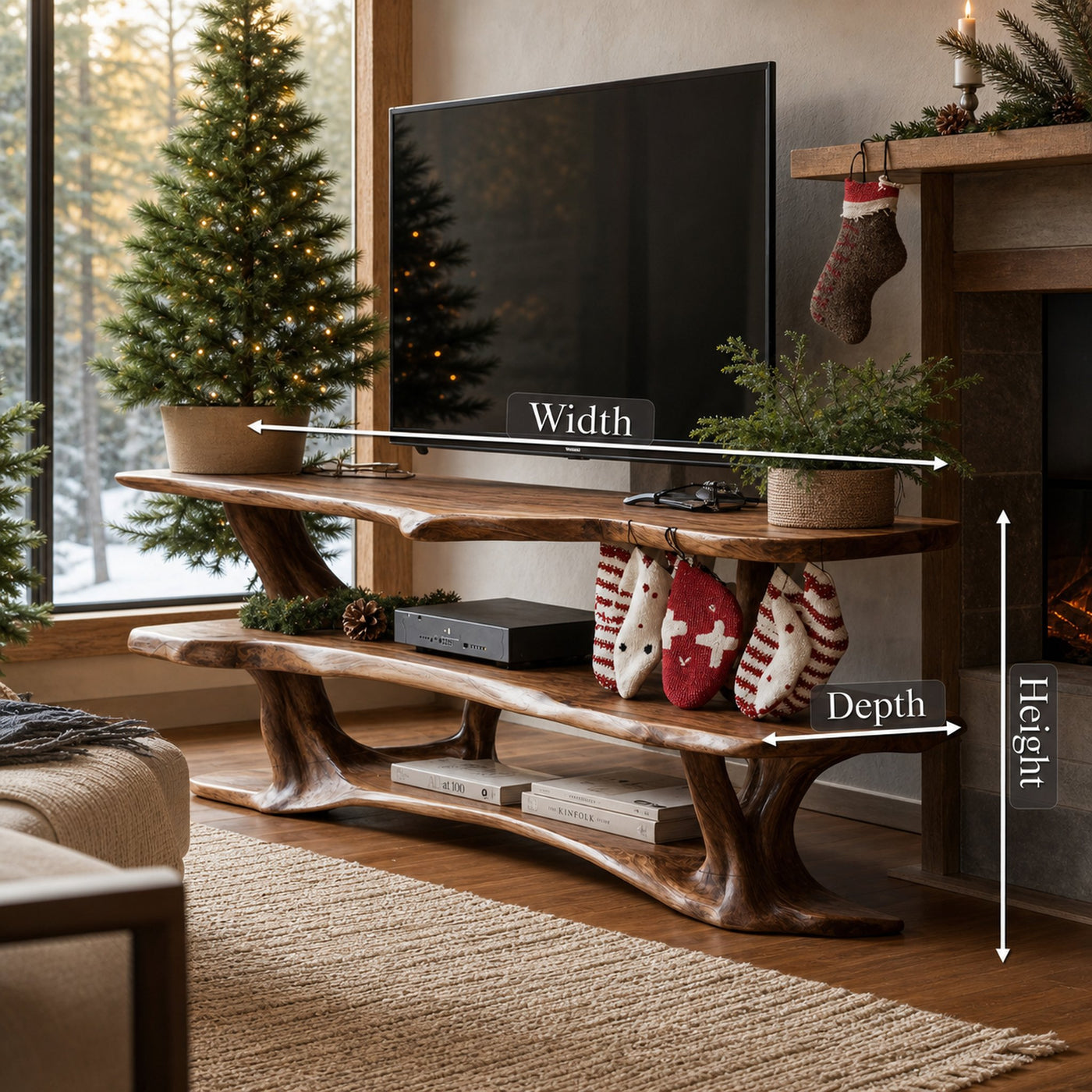Farmhouse Live Edge Wooden TV Console For Holiday Bedroom Decor - product view 8