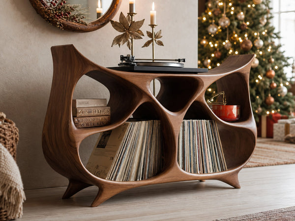 Farmhouse Record Stand For Warm Christmas Living Space