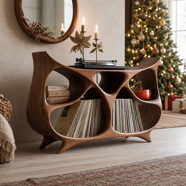 Farmhouse Record Stand For Warm Christmas Living Space