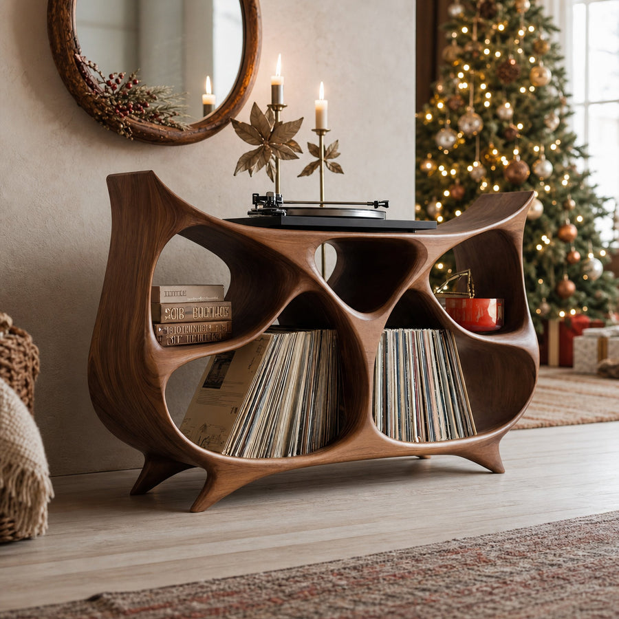 Farmhouse Record Stand For Warm Christmas Living Space