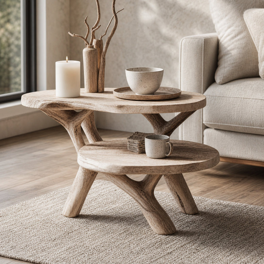 Farmhouse Round End Table Living Room Decor