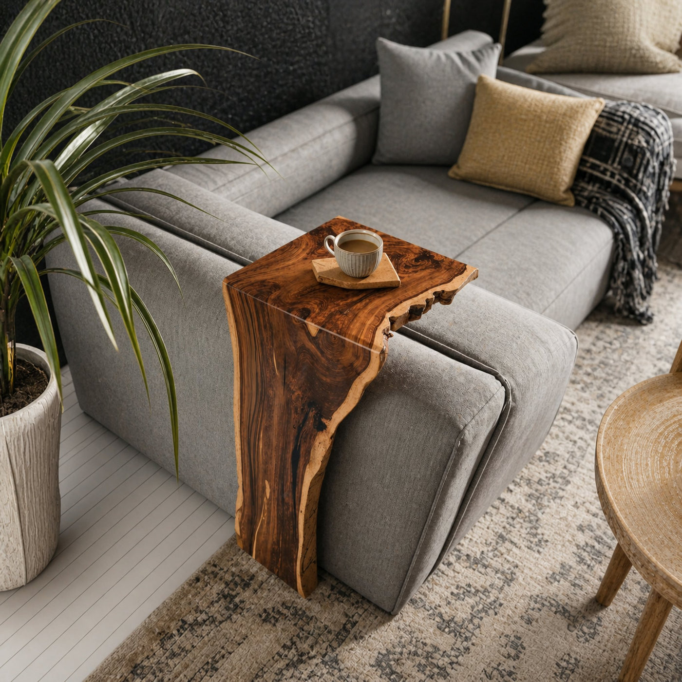 Farmhouse Sofa Armrest Table For Practical Storage And Style - product view 2