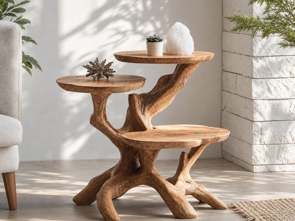 Farmhouse Solid Wood End Table For Living Room