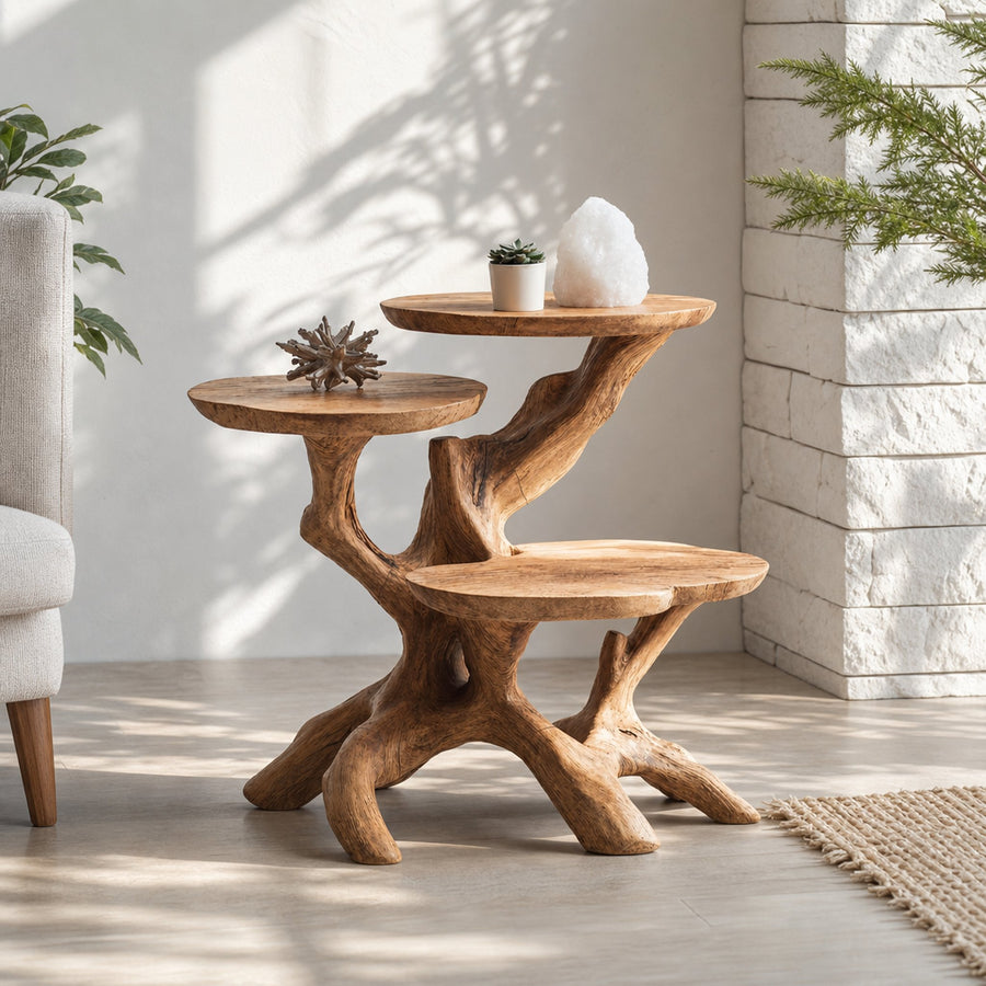 Farmhouse Solid Wood End Table For Living Room