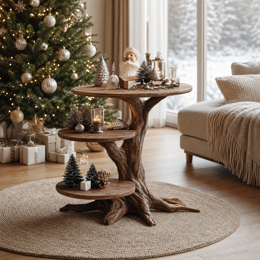Farmhouse Solid Wood End Table For Living Room Xmas Accent