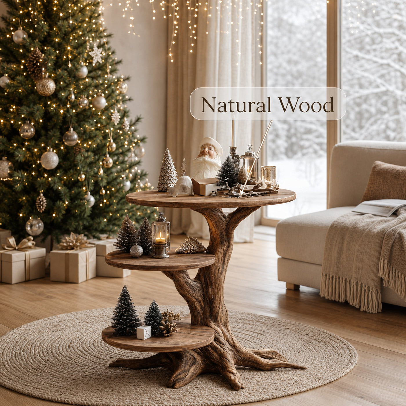 Farmhouse Solid Wood End Table For Living Room Xmas Accent - product view 6