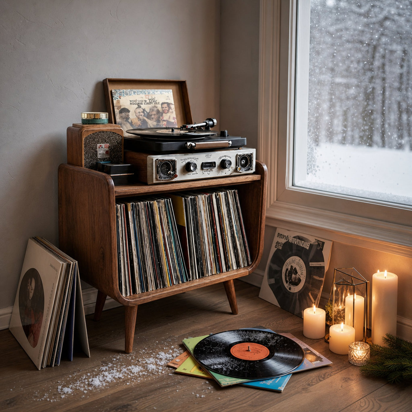 Farmhouse Solid Wood Record Stand For Cozy Christmas Decor - product view 6