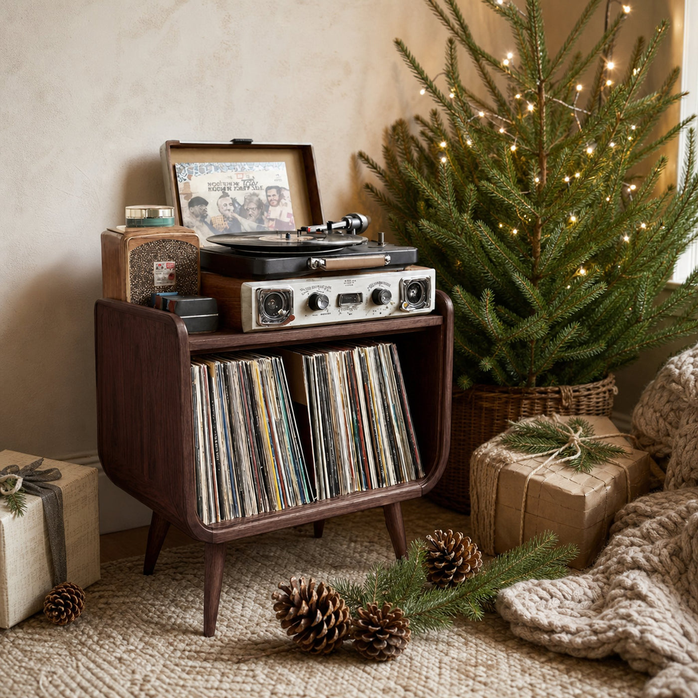 Farmhouse Solid Wood Record Stand For Cozy Christmas Decor - product view 7