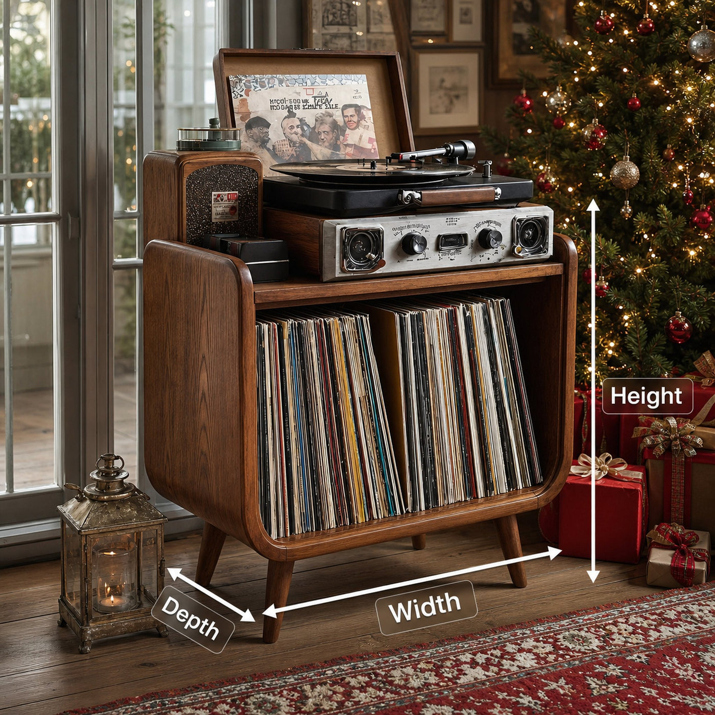 Farmhouse Solid Wood Record Stand For Cozy Christmas Decor - product view 8