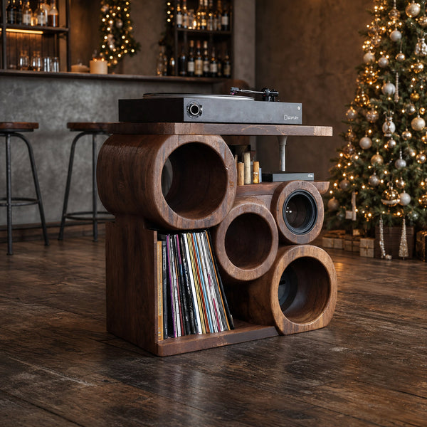 Farmhouse Solid Wood Record Stand For Rustic Christmas Home