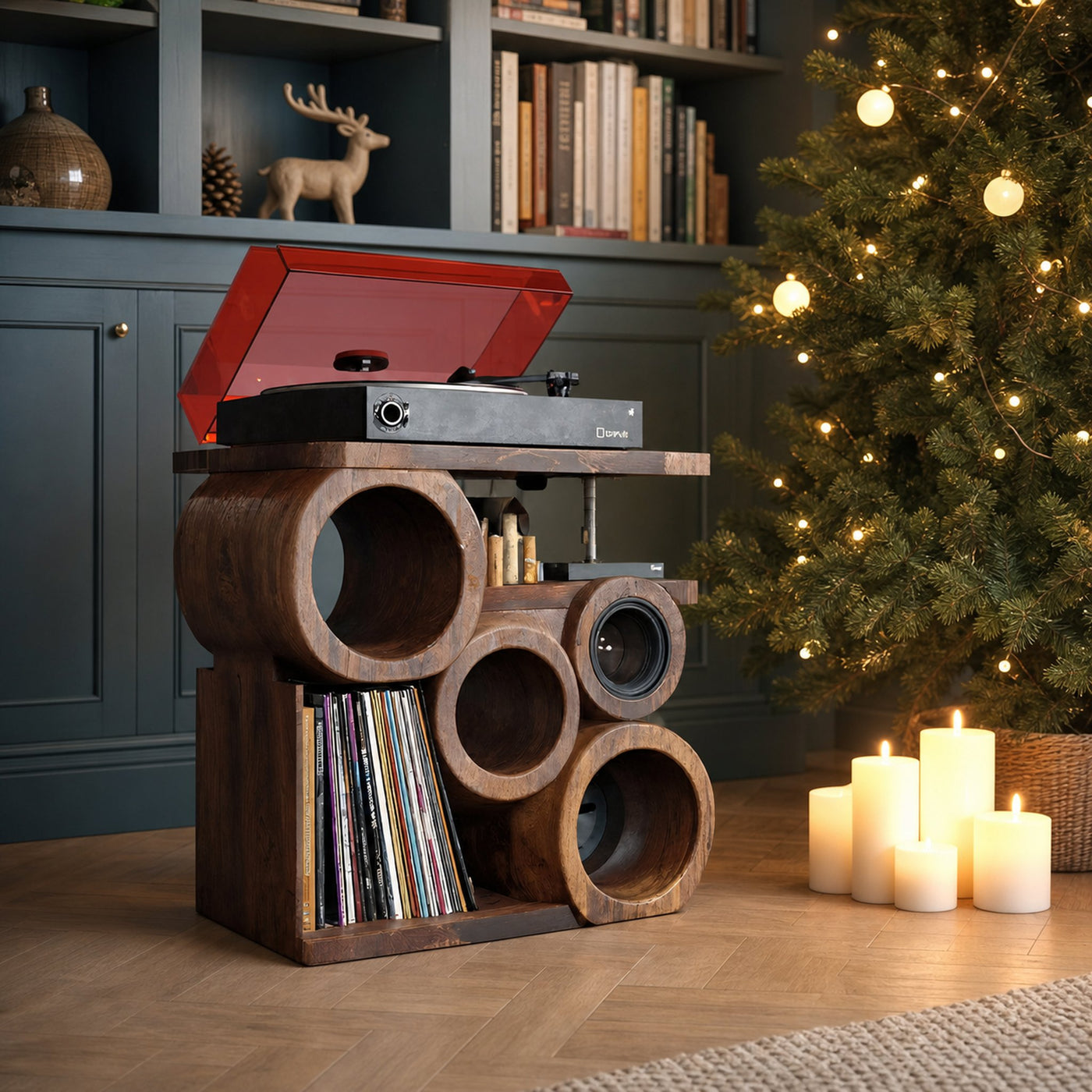 Farmhouse Solid Wood Record Stand For Rustic Christmas Home - product view 6