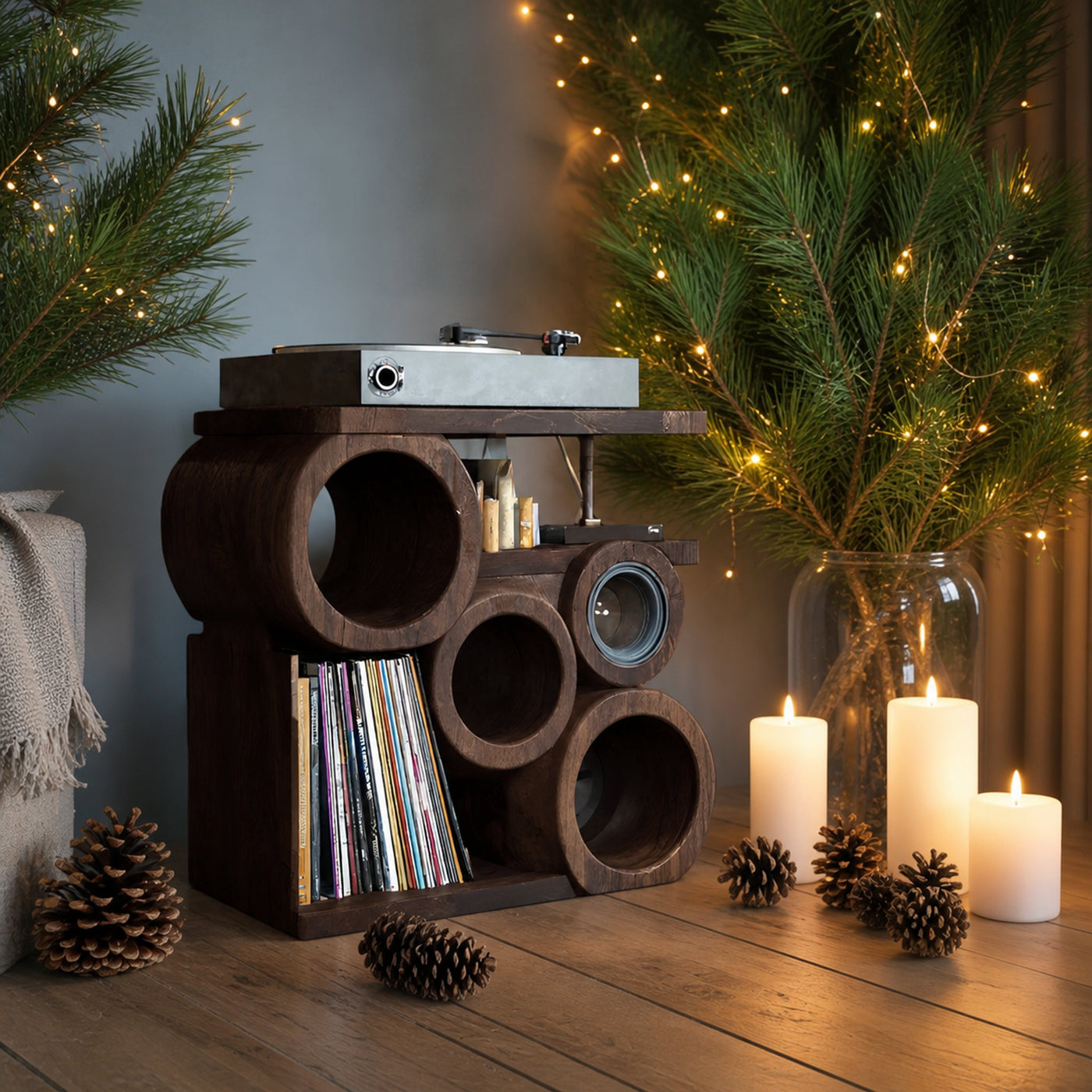 Farmhouse Solid Wood Record Stand For Rustic Christmas Home - product view 7