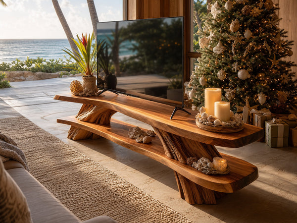 Farmhouse Solid Wood TV Console For Cozy Christmas Design
