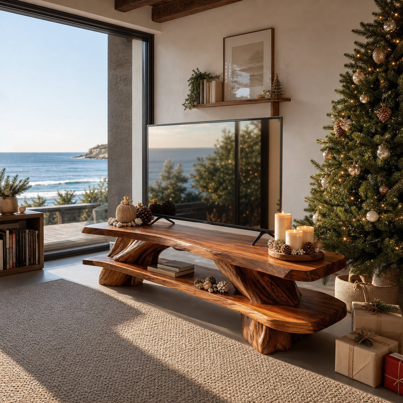 Farmhouse Solid Wood TV Console For Cozy Christmas Design - product view 3