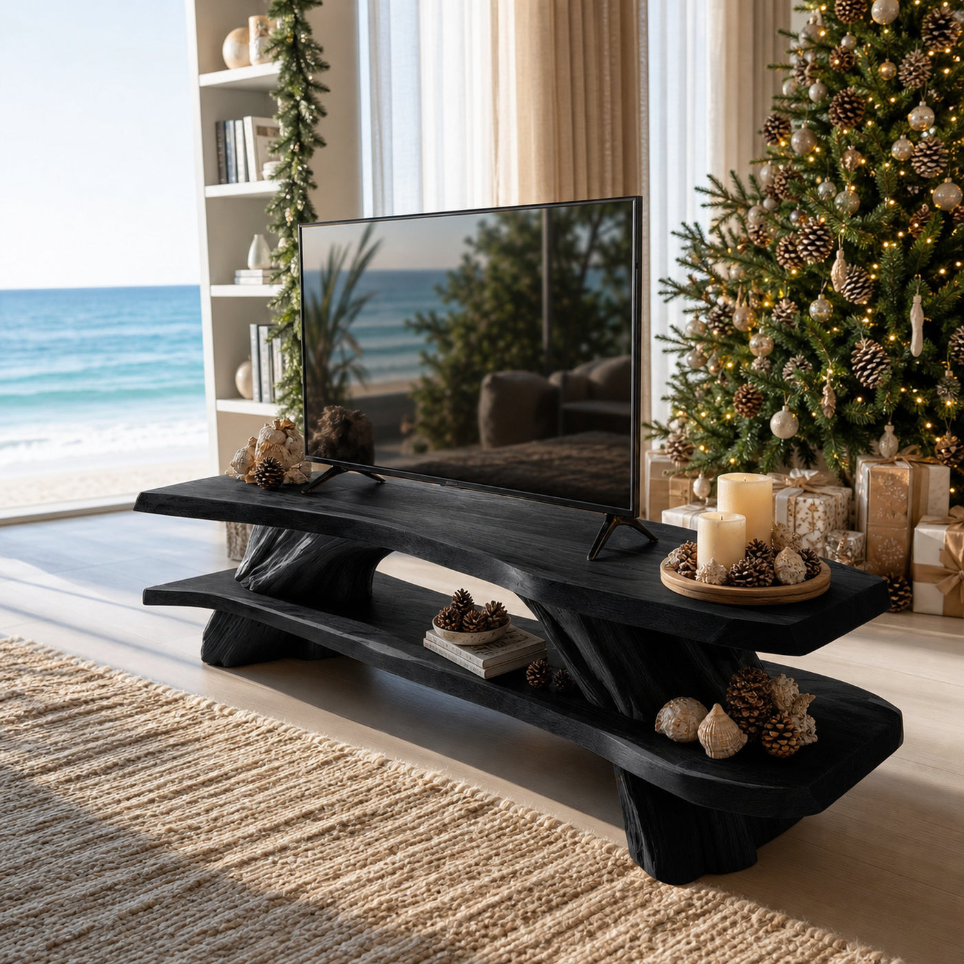 Farmhouse Solid Wood TV Console For Cozy Christmas Design - product view 4