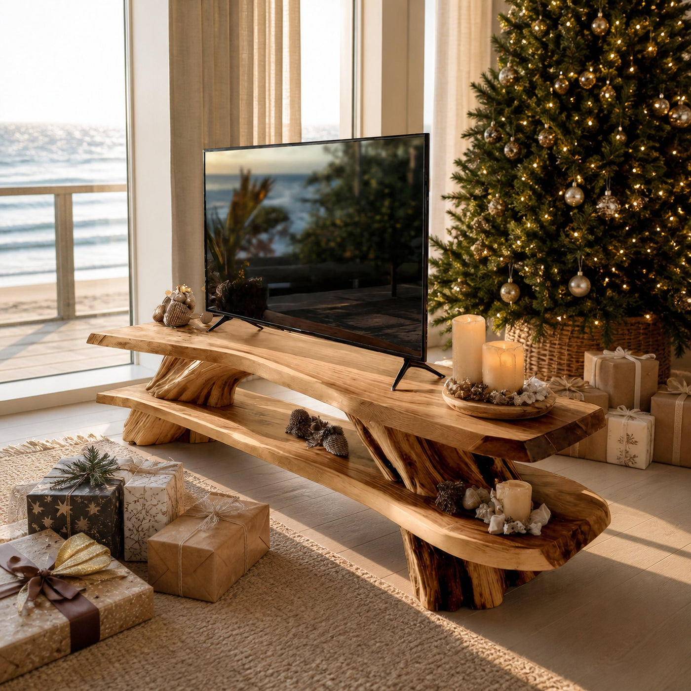 Farmhouse Solid Wood TV Console For Cozy Christmas Design - product view 5