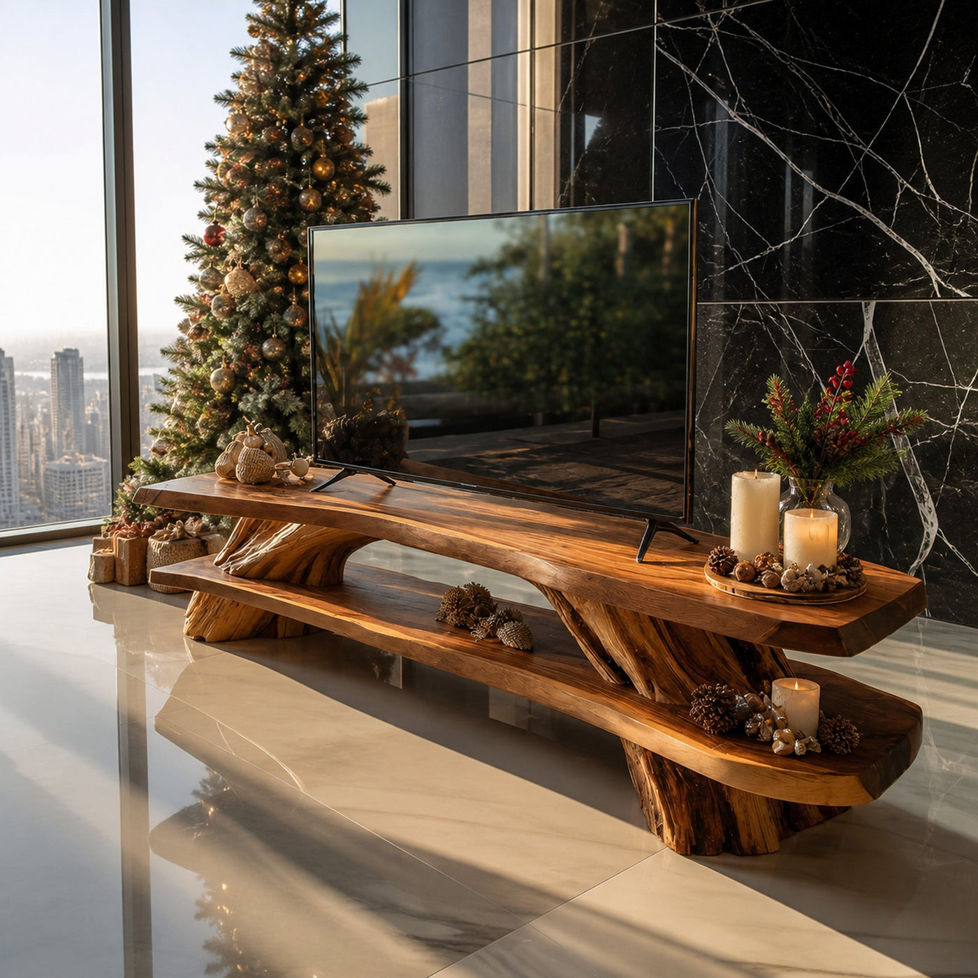 Farmhouse Solid Wood TV Console For Cozy Christmas Design - product view 6