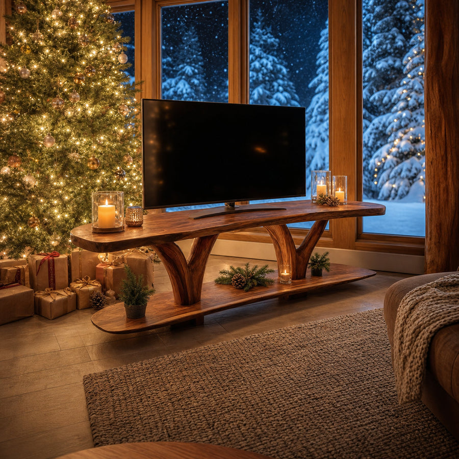Farmhouse Solid Wood TV Console For Cozy Holiday Decoration