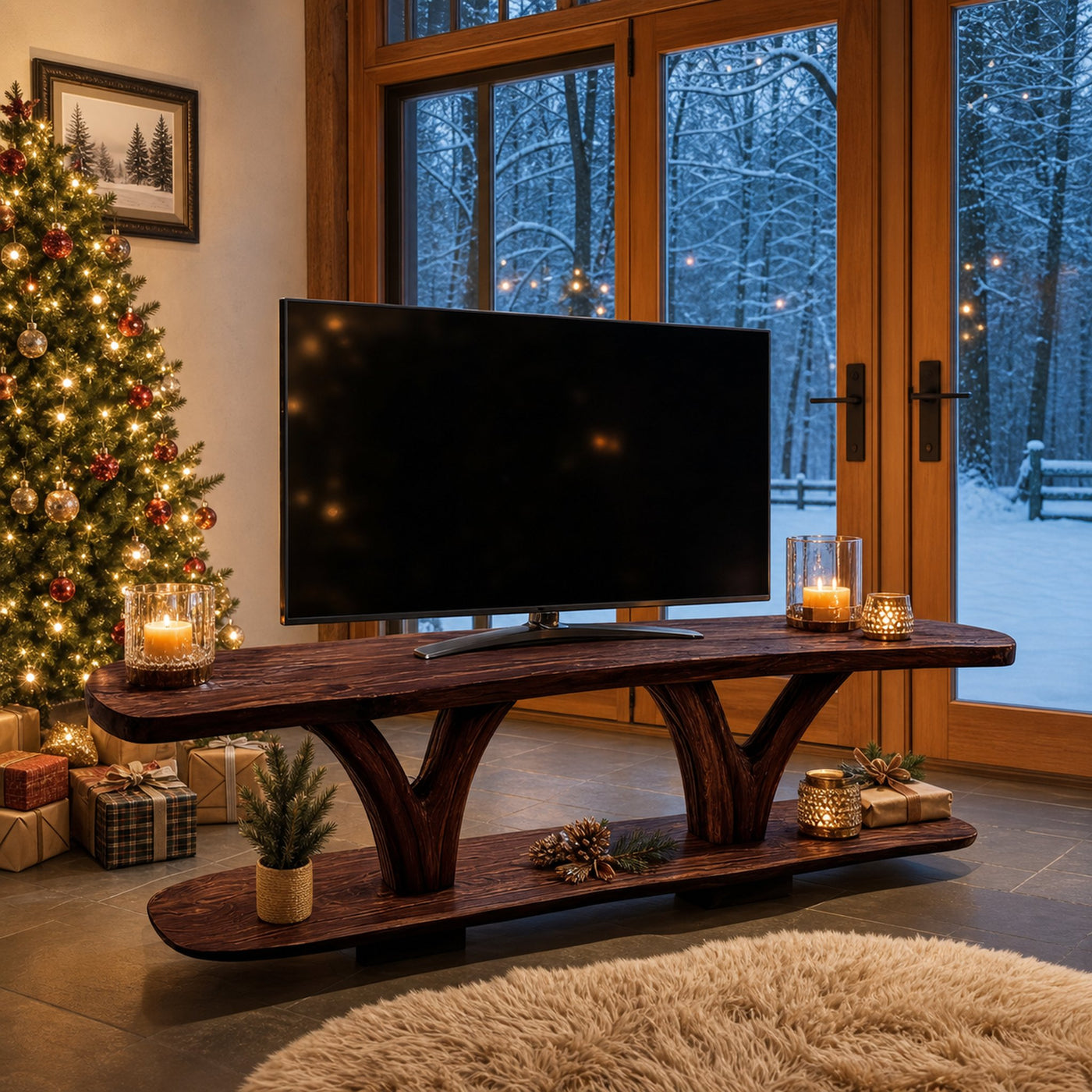 Farmhouse Solid Wood TV Console For Cozy Holiday Decoration - product view 7
