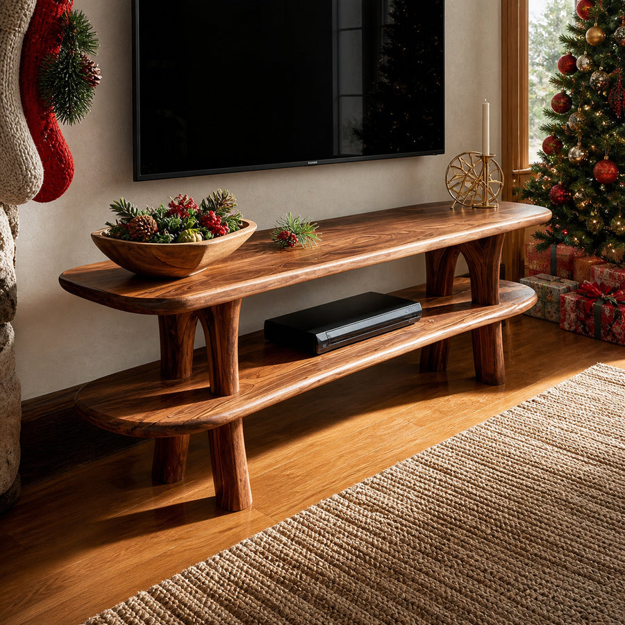Farmhouse Solid Wood TV Console For Holiday Entryway Design