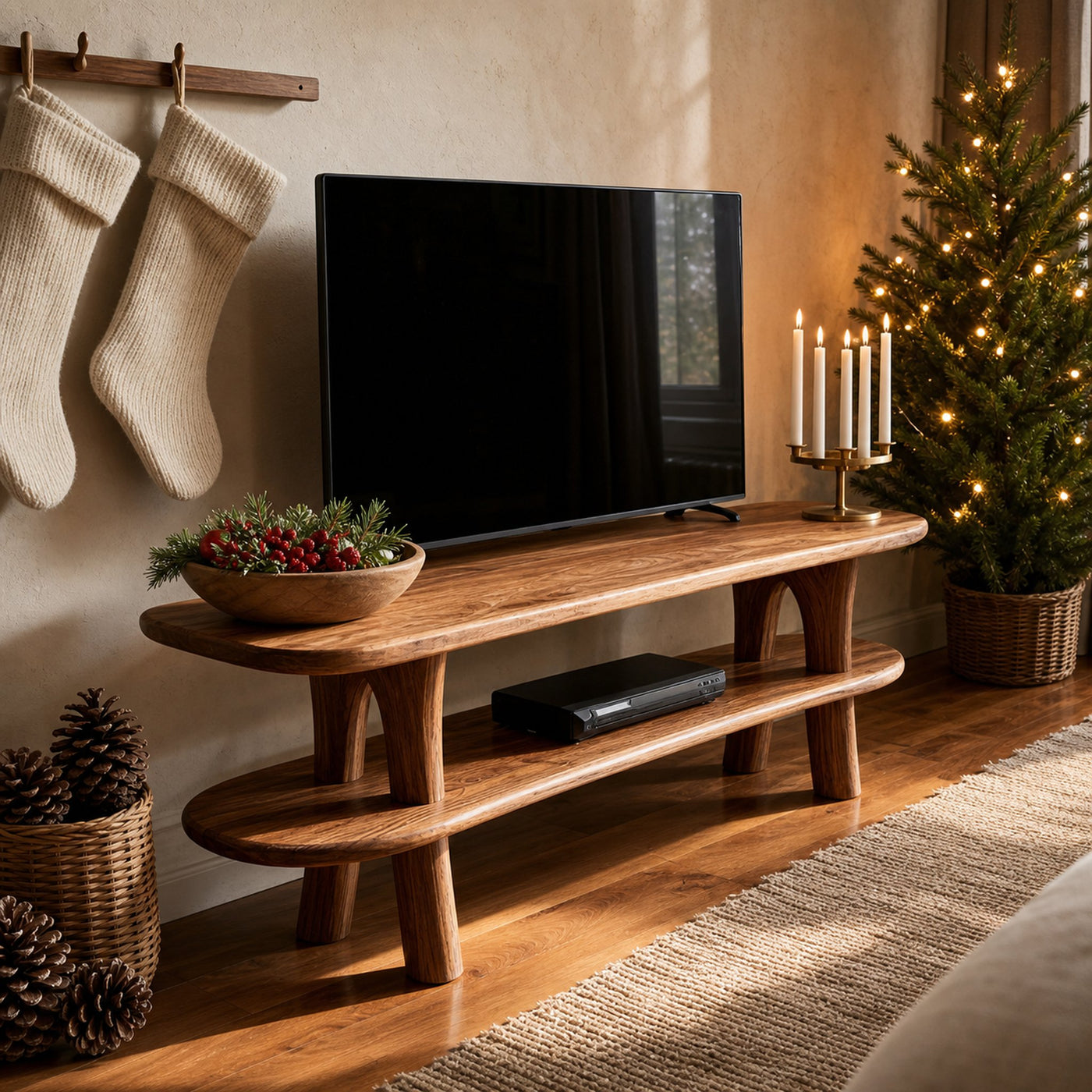 Farmhouse Solid Wood TV Console For Holiday Entryway Design - product view 6