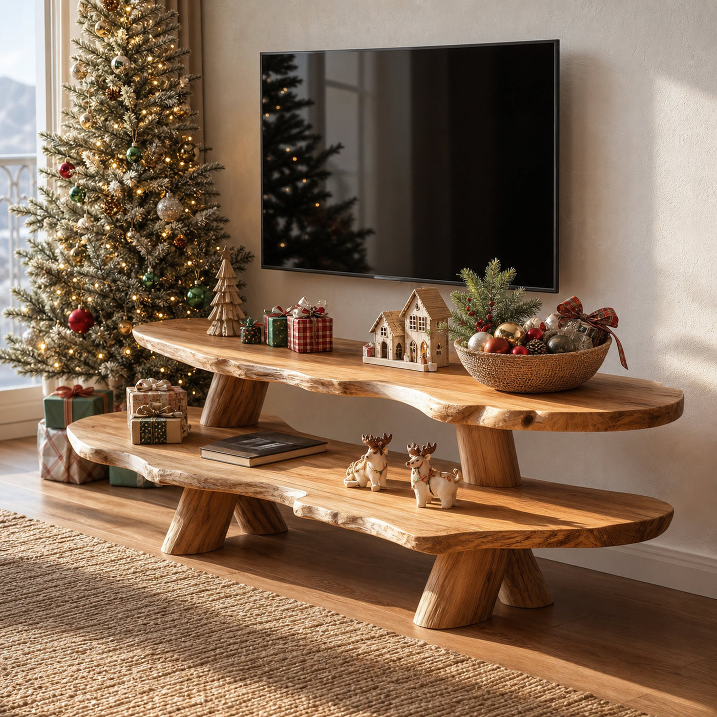Farmhouse Solid Wood TV Console For Holiday Gift Furniture Design