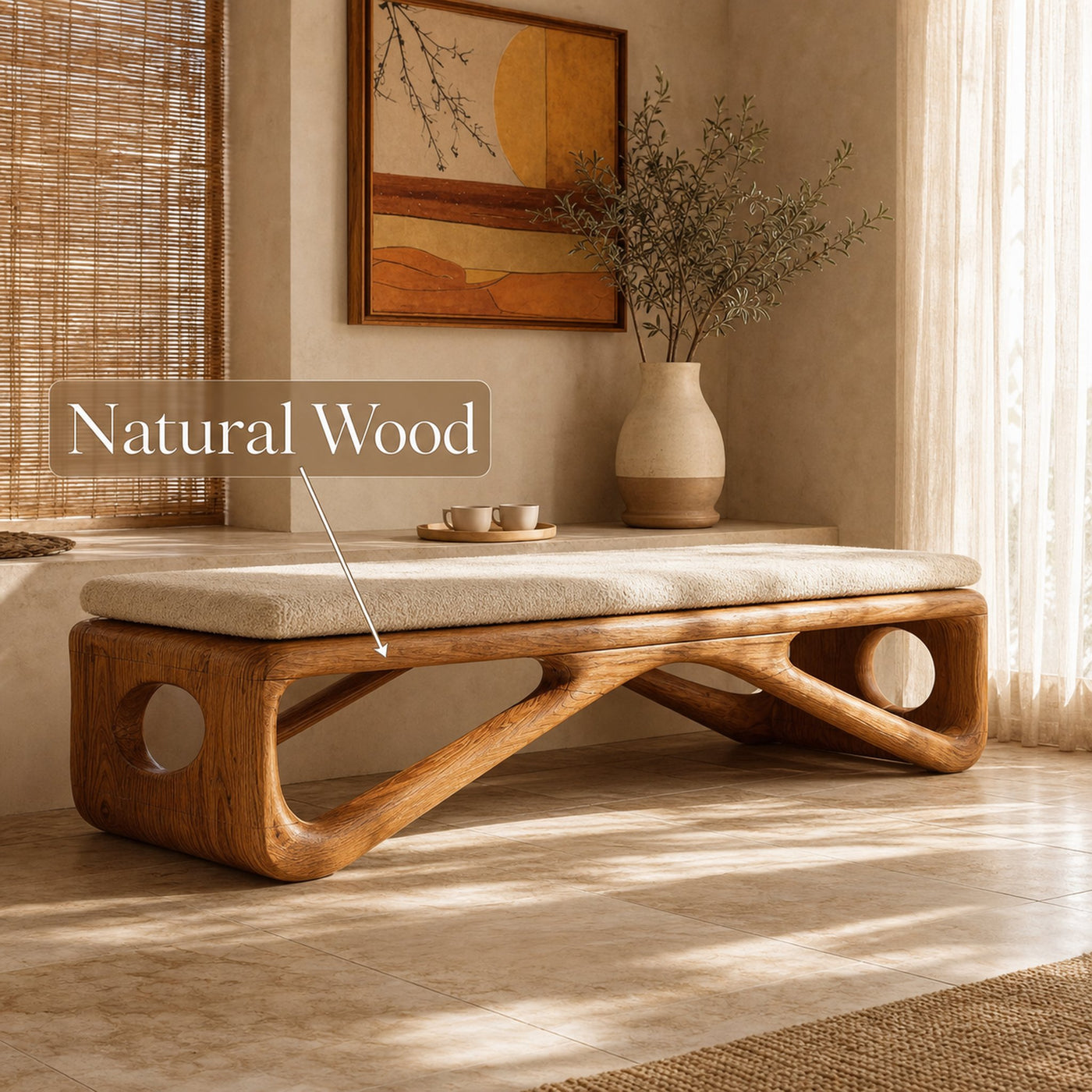 Farmhouse Wooden Bench For Cozy Bedroom Corners - product view 3