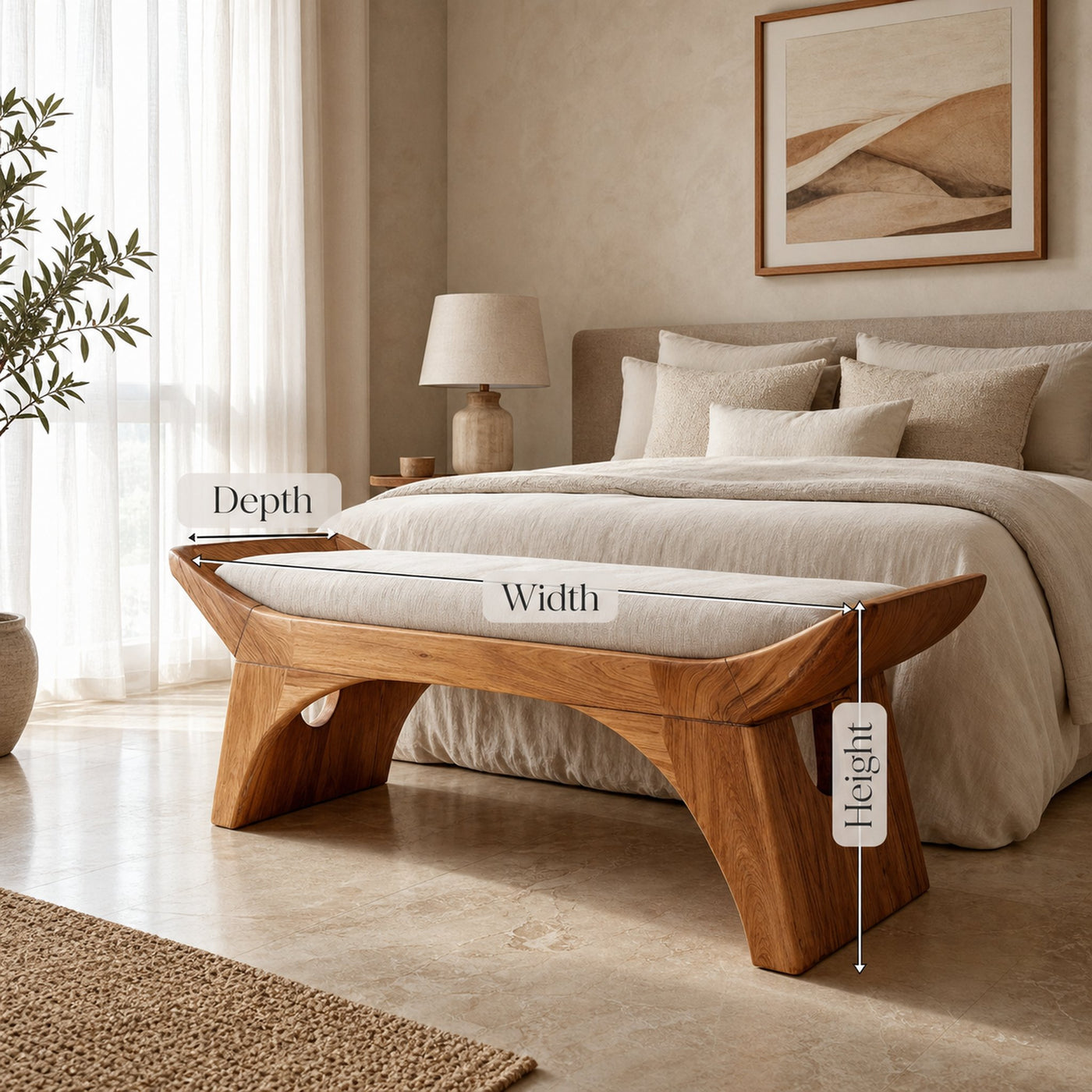 Farmhouse Wooden Bench With Shelf For Bedroom Setup - product view 7