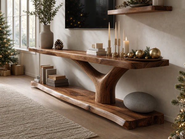 Farmhouse Wooden Live Edge TV Console For Christmas Bedroom Decor