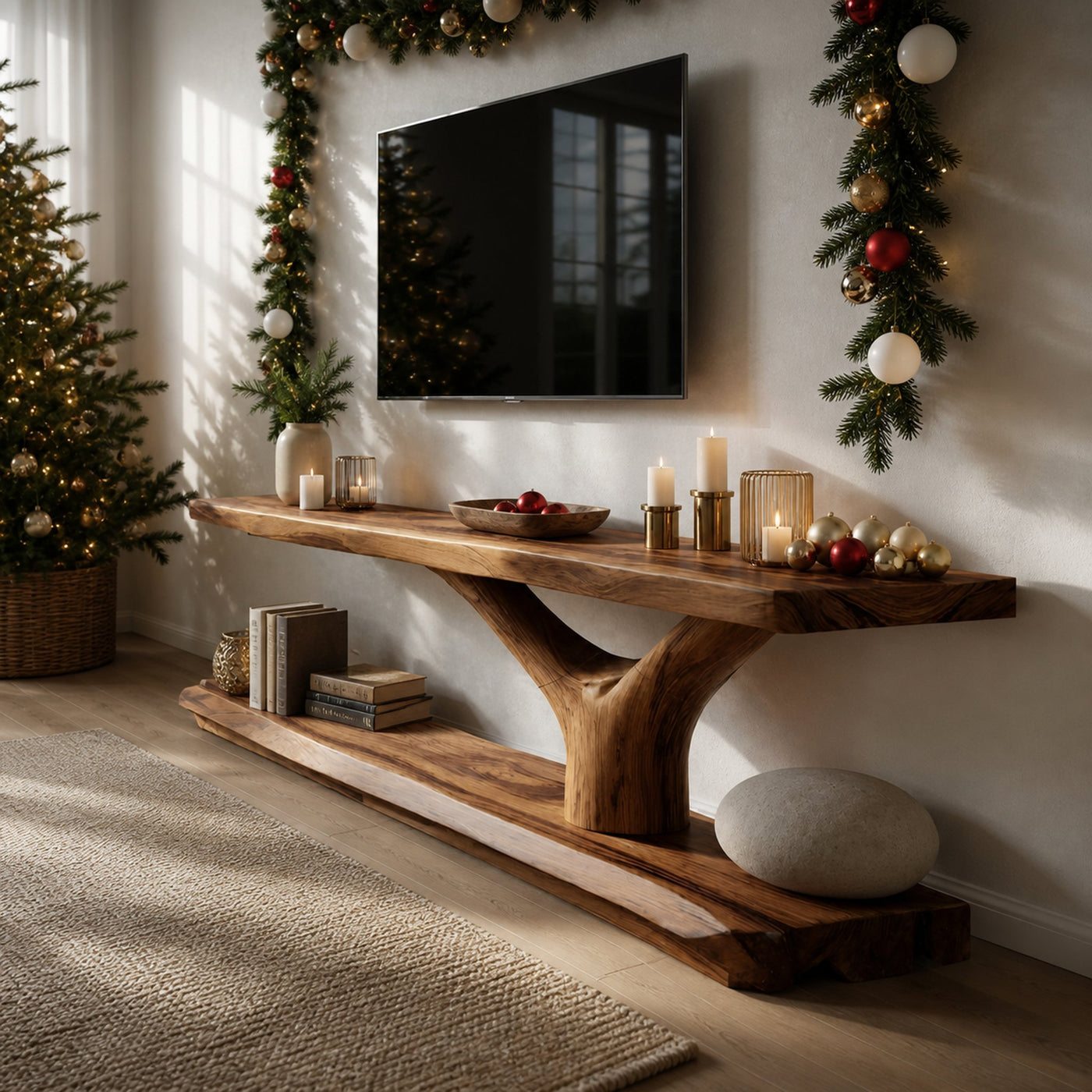 Farmhouse Wooden Live Edge TV Console For Christmas Bedroom Decor - product view 6