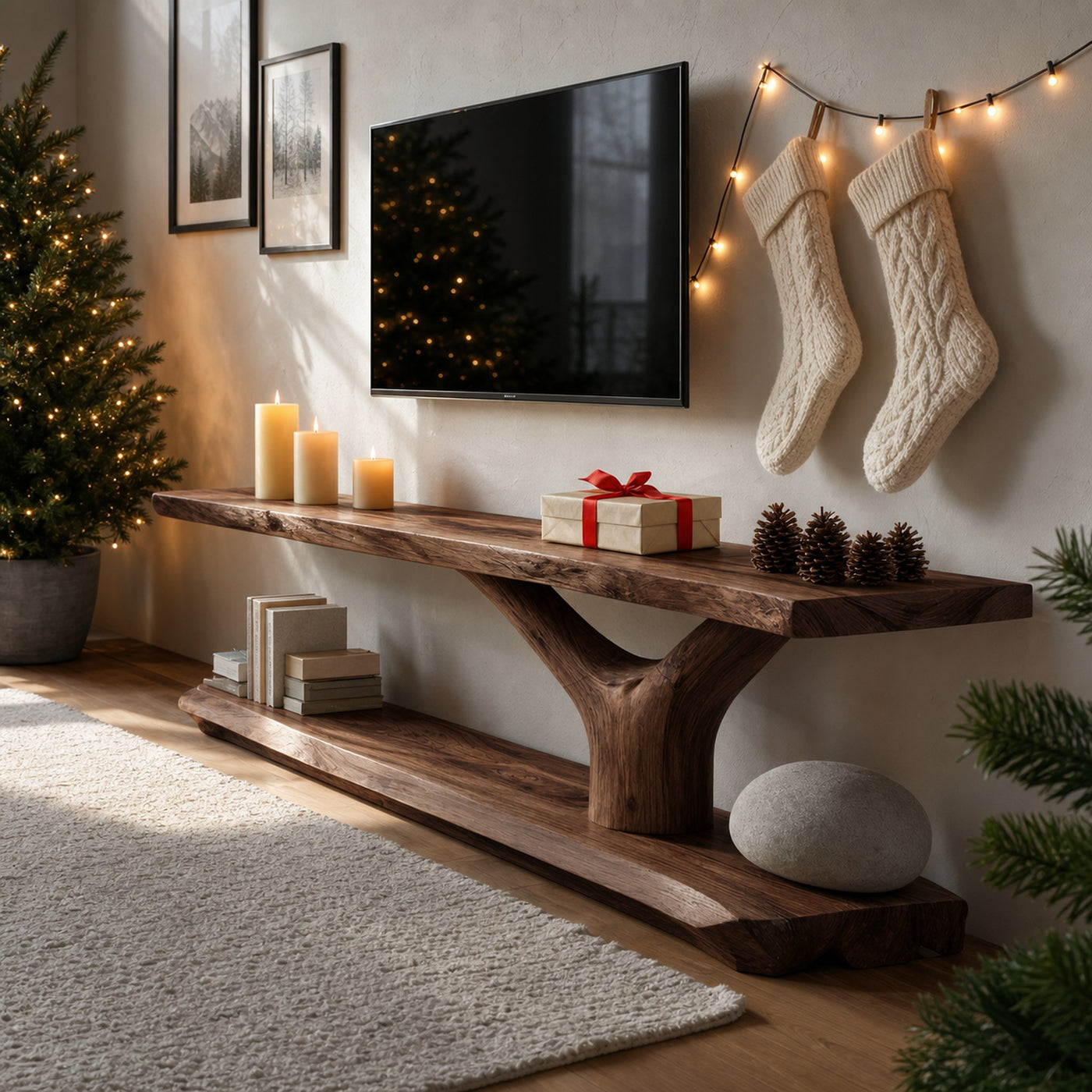 Farmhouse Wooden Live Edge TV Console For Christmas Bedroom Decor - product view 7