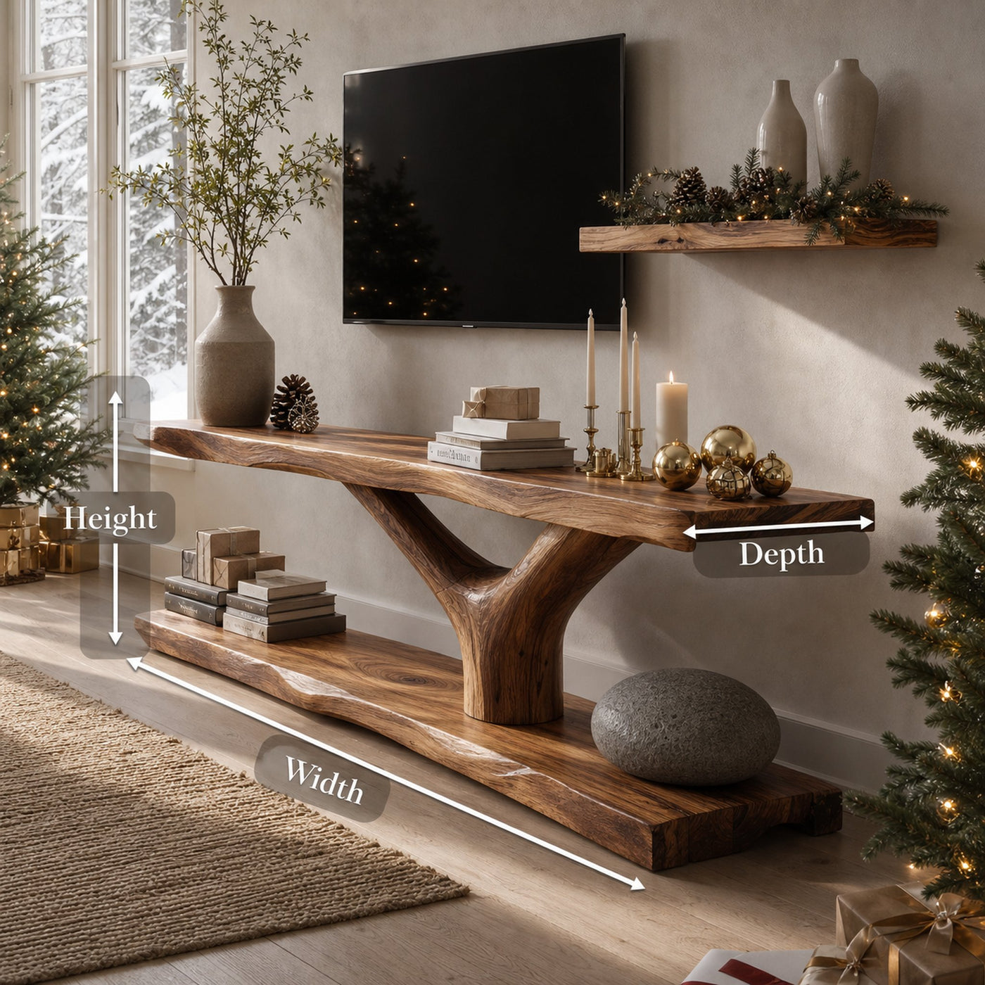 Farmhouse Wooden Live Edge TV Console For Christmas Bedroom Decor - product view 8