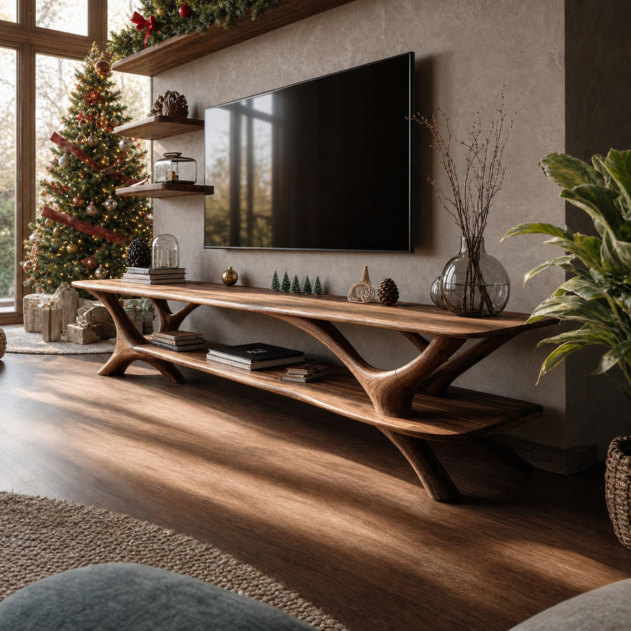 Farmhouse Wooden Live Edge TV Console For Holiday Living Room Gift