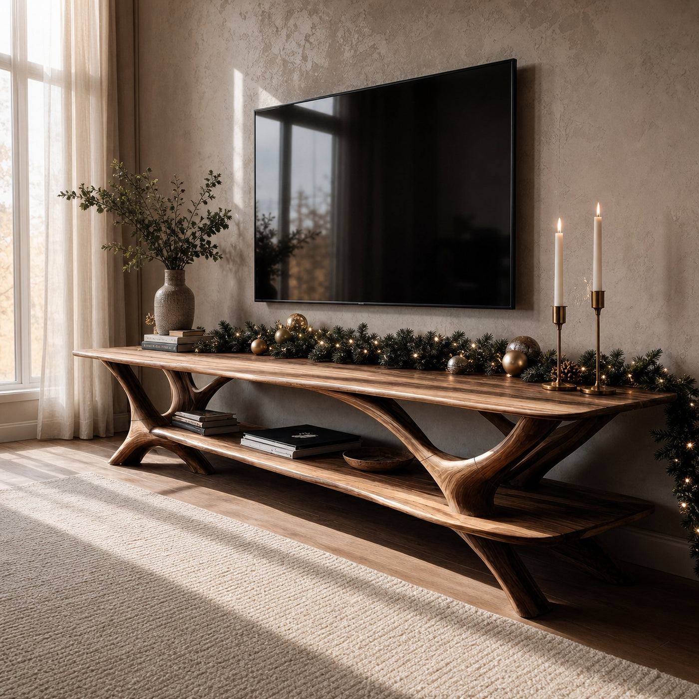 Farmhouse Wooden Live Edge TV Console For Holiday Living Room Gift - product view 6