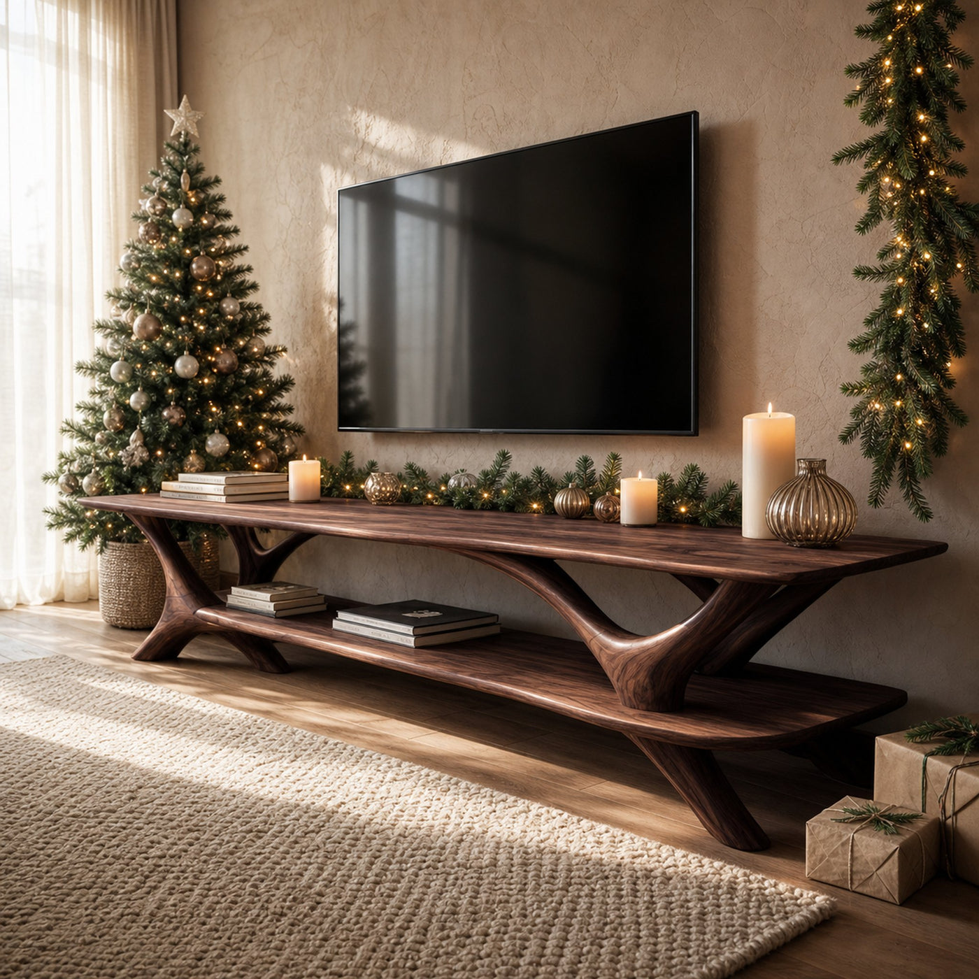 Farmhouse Wooden Live Edge TV Console For Holiday Living Room Gift - product view 7