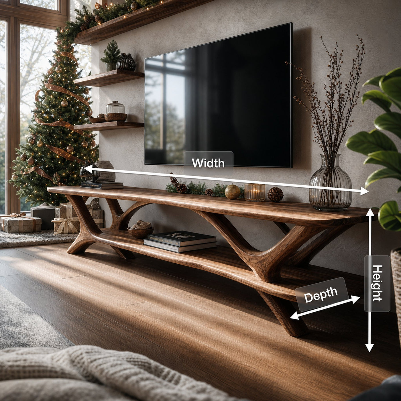 Farmhouse Wooden Live Edge TV Console For Holiday Living Room Gift - product view 8