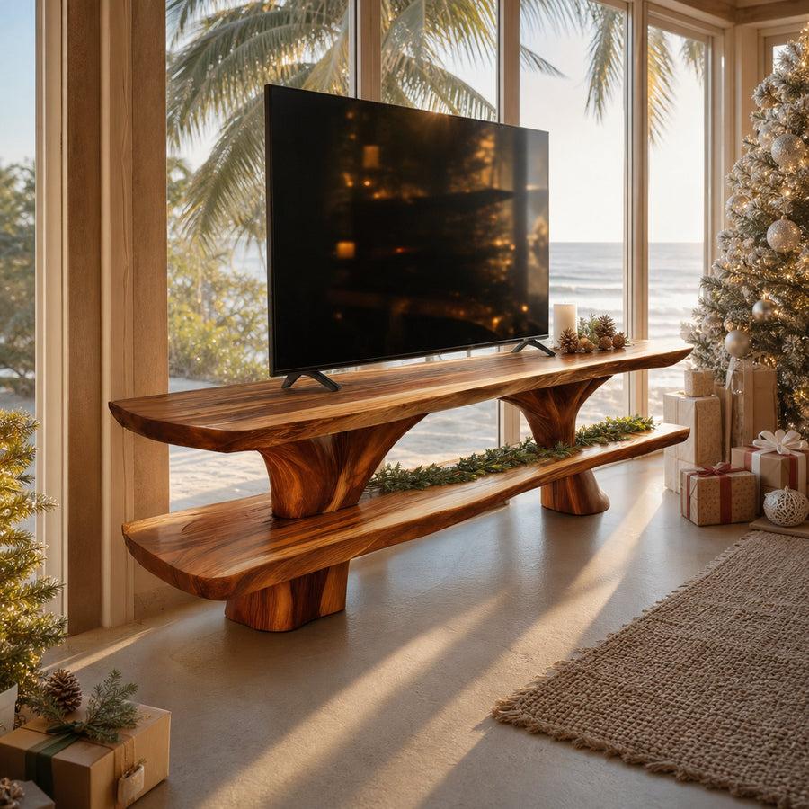 Farmhouse Wooden Live Edge TV Console For Winter Decor Style