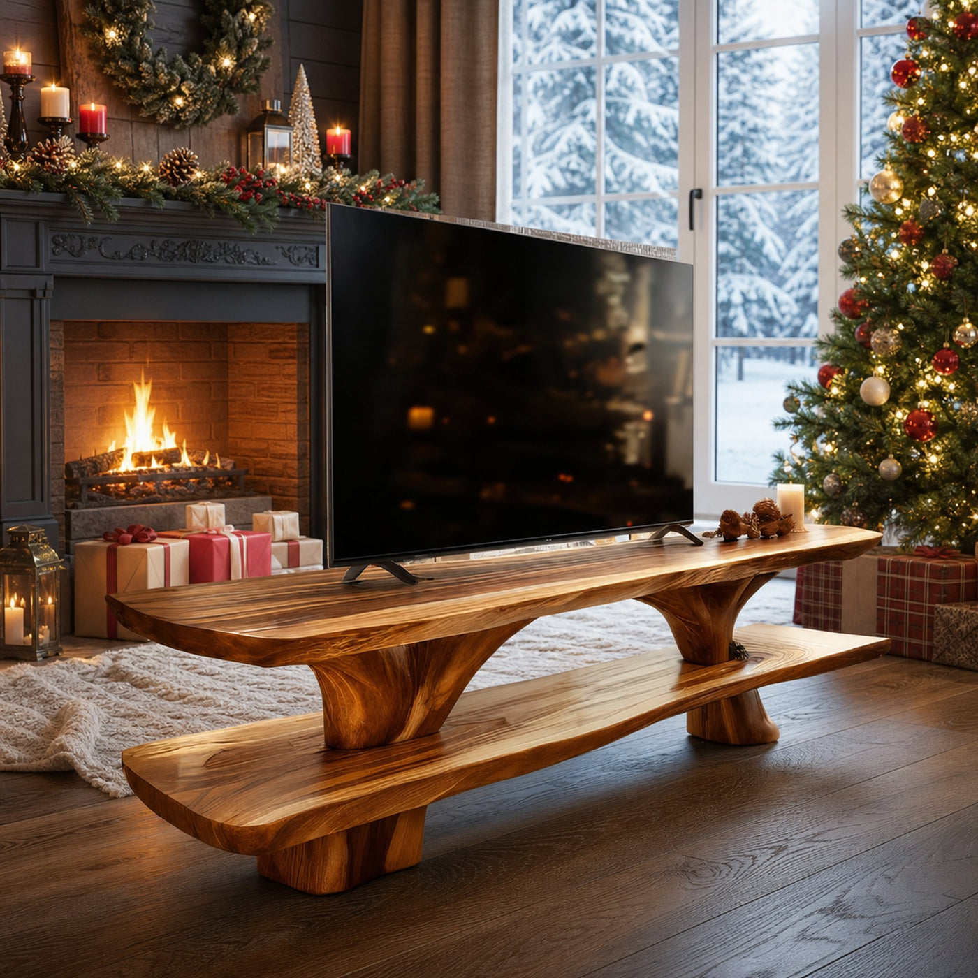 Farmhouse Wooden Live Edge TV Console For Winter Decor Style - product view 6