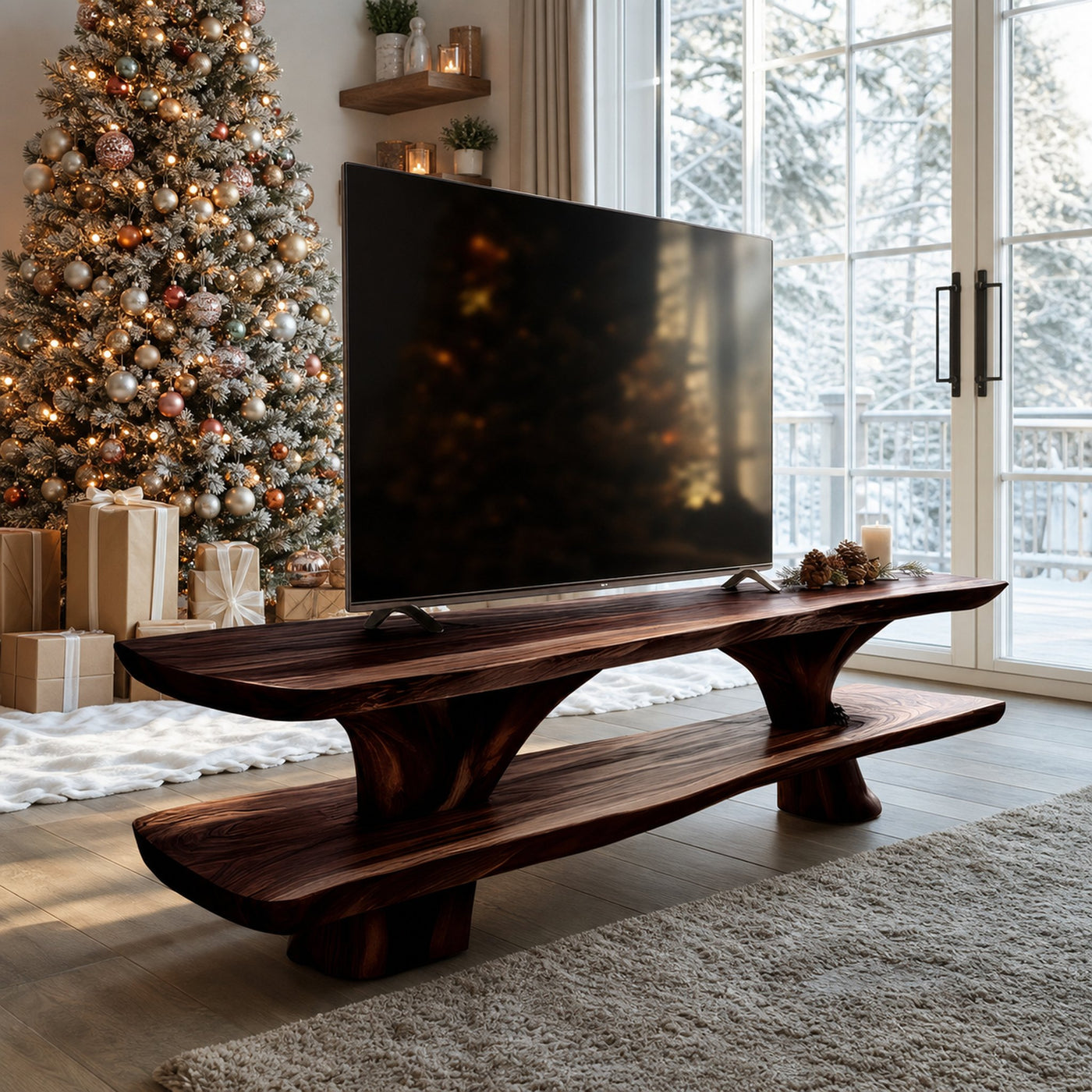 Farmhouse Wooden Live Edge TV Console For Winter Decor Style - product view 7