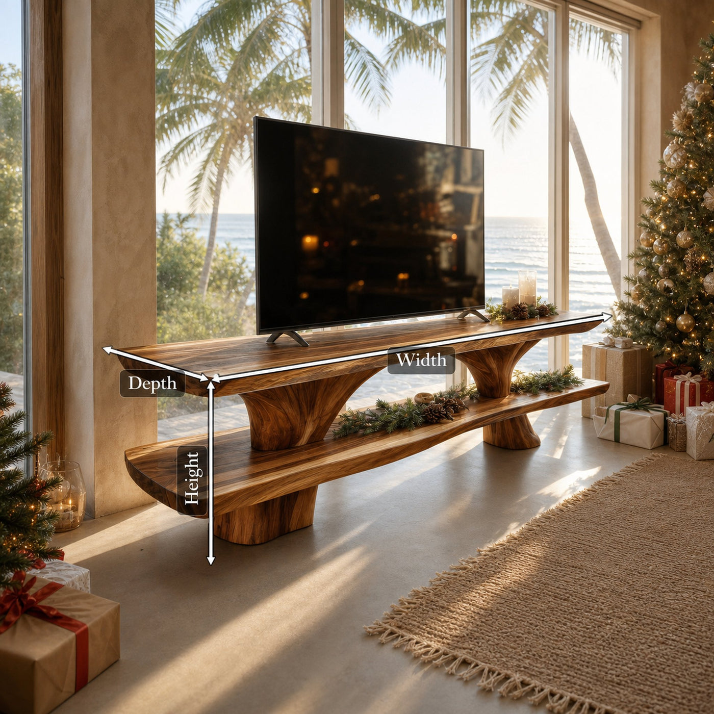 Farmhouse Wooden Live Edge TV Console For Winter Decor Style - product view 8